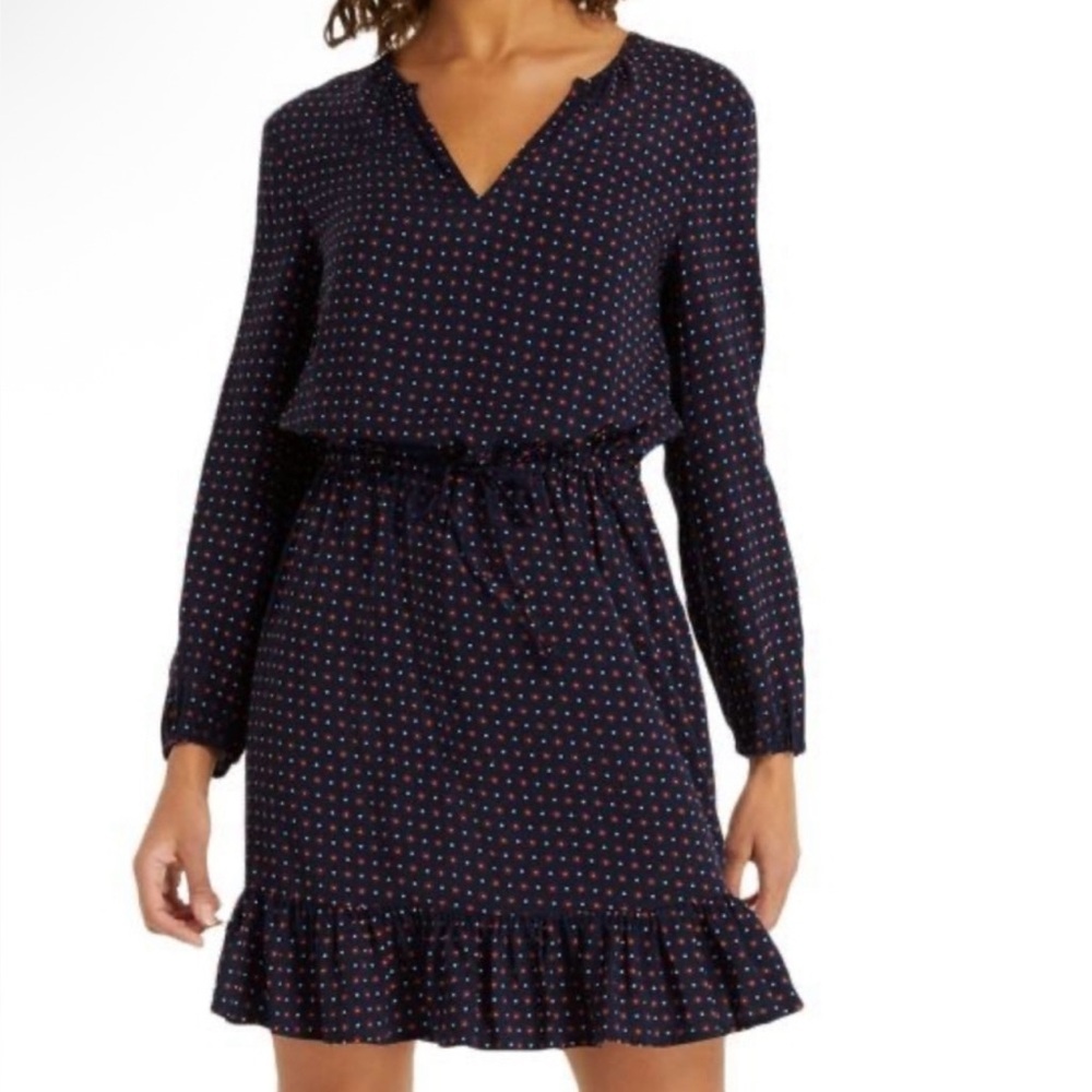 Draper James Printed Tie Dress in Nassau Navy XL